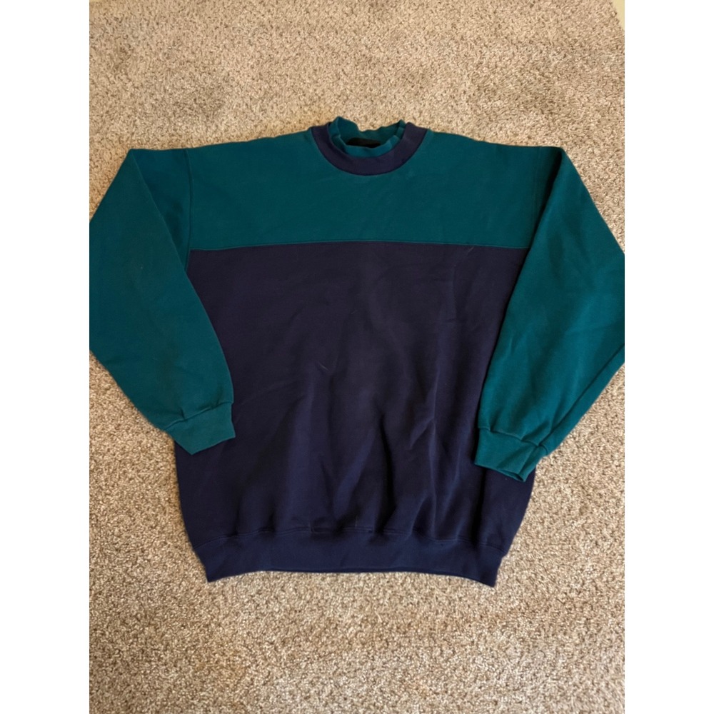 VTG Hanes Mens Sweatshirt XL Blue Teal Colorblock Signature Collection Crewneck